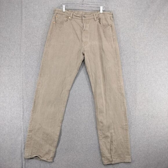 Levi's 501 Jeans Mens Sz 38 x 36 Tan Button Fly Straight White Oak Cone Denim